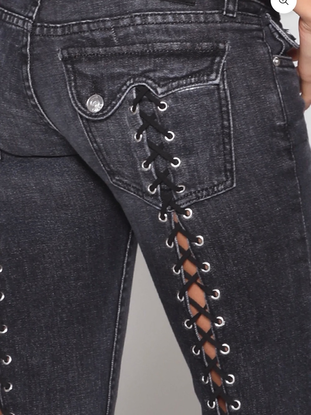 REVICE Black Lace-Up Side Skinny Jeans